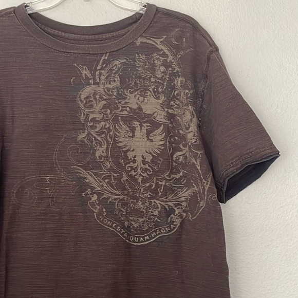 MENS DARK BROWN CHALC DESIGNER SHORT SLEEVE SHIRT - Picture 2 of 6